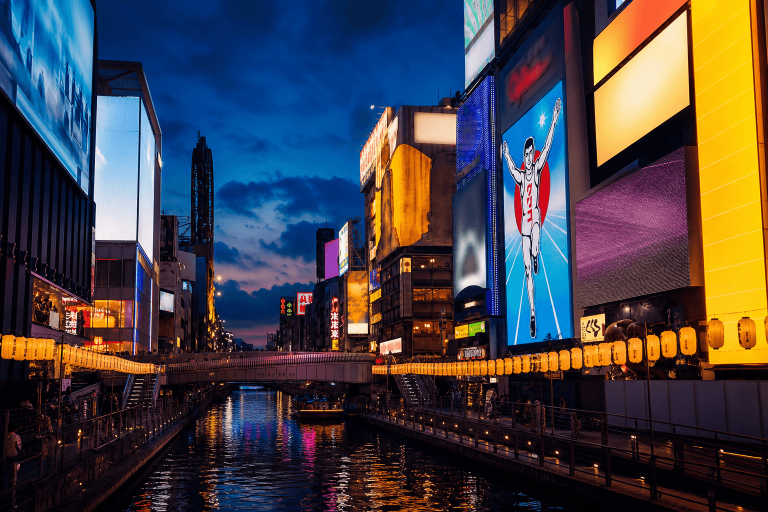 Night view of downtown Osaka sightseeing spots in Dotonbori and Namba
